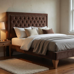 Base Elegante Cama Europea 1.5 Plaza 105x200 CM Chocolate Felpa