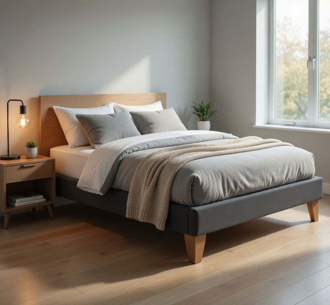 Base Elegante Cama Europea 1.5 Plaza 105x200 CM Gris Grafito Lino