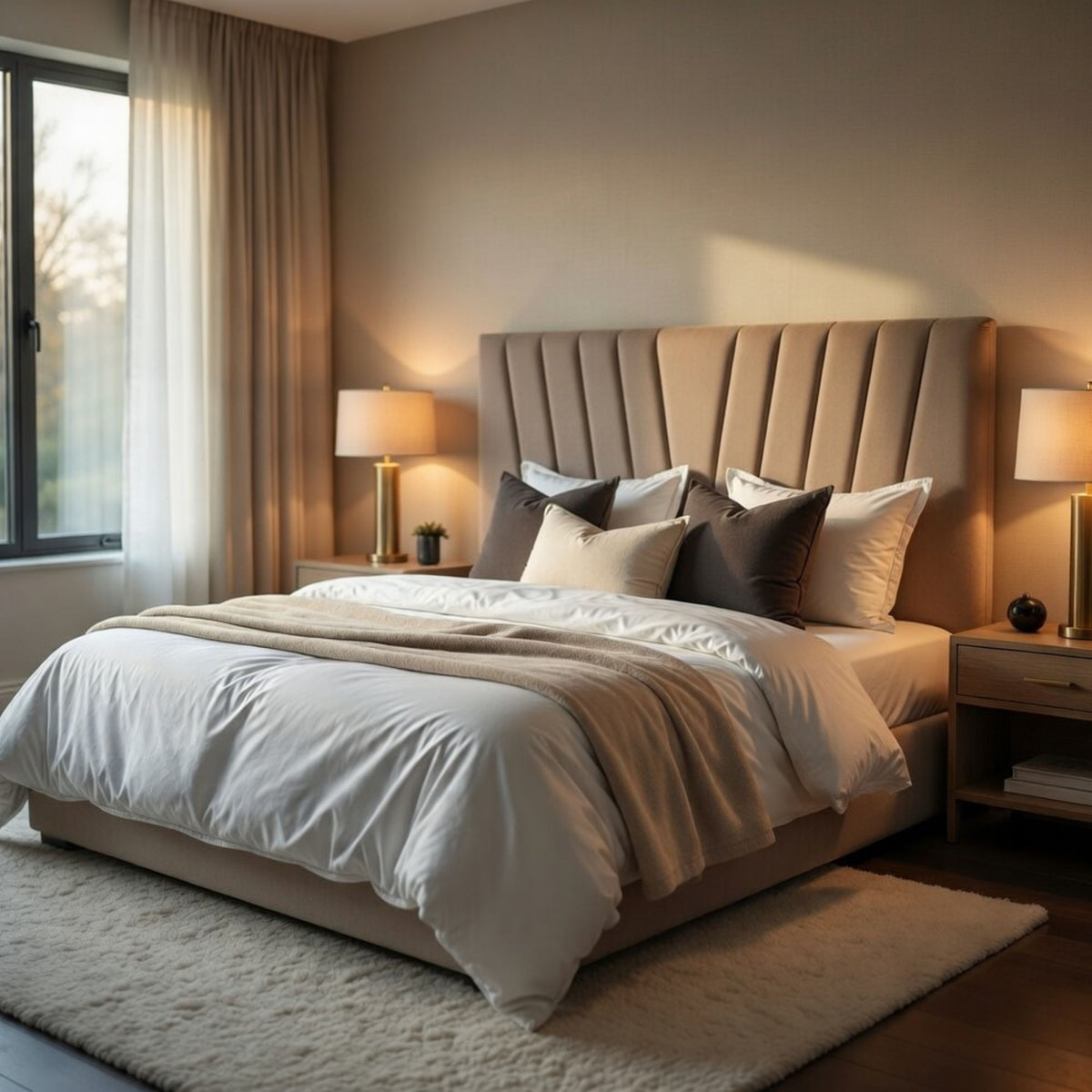 Respaldo Moderno Lineal 2 Plazas 150x60 CM Beige Claro Felpa