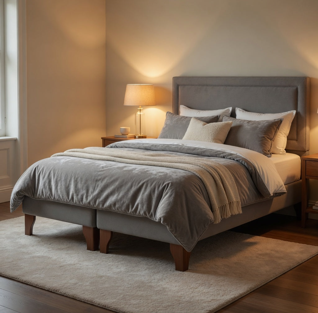 Base Dividida Cama Europea 2 Plazas 150x190 CM Gris Lino