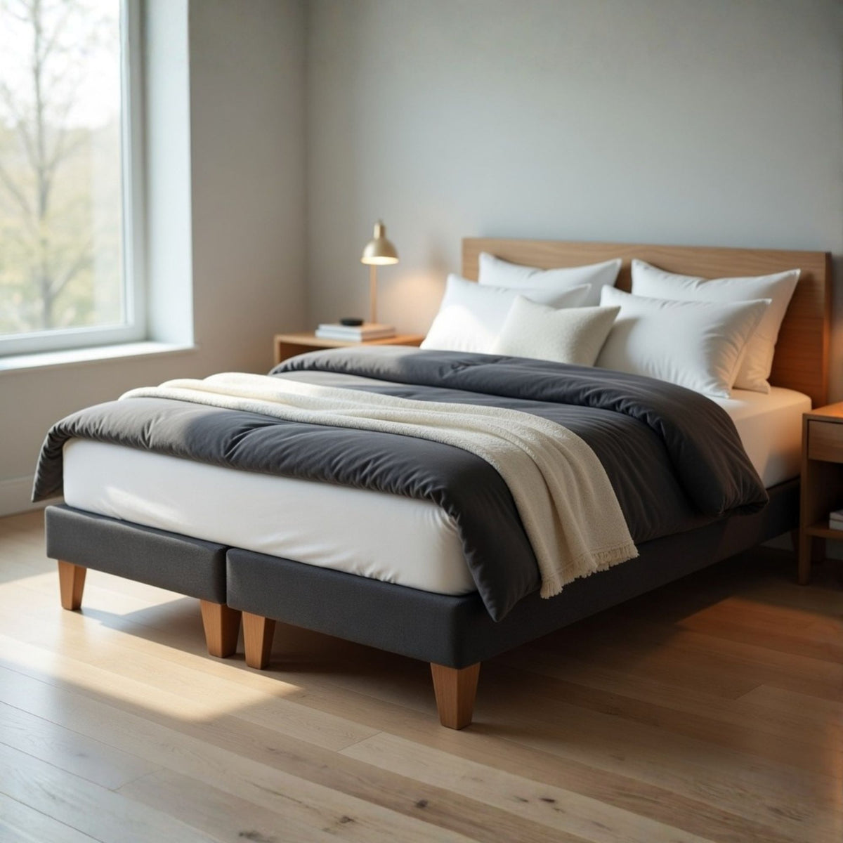 Base Dividida Cama Europea 2 Plazas 150x200 CM Gris Grafito Lino
