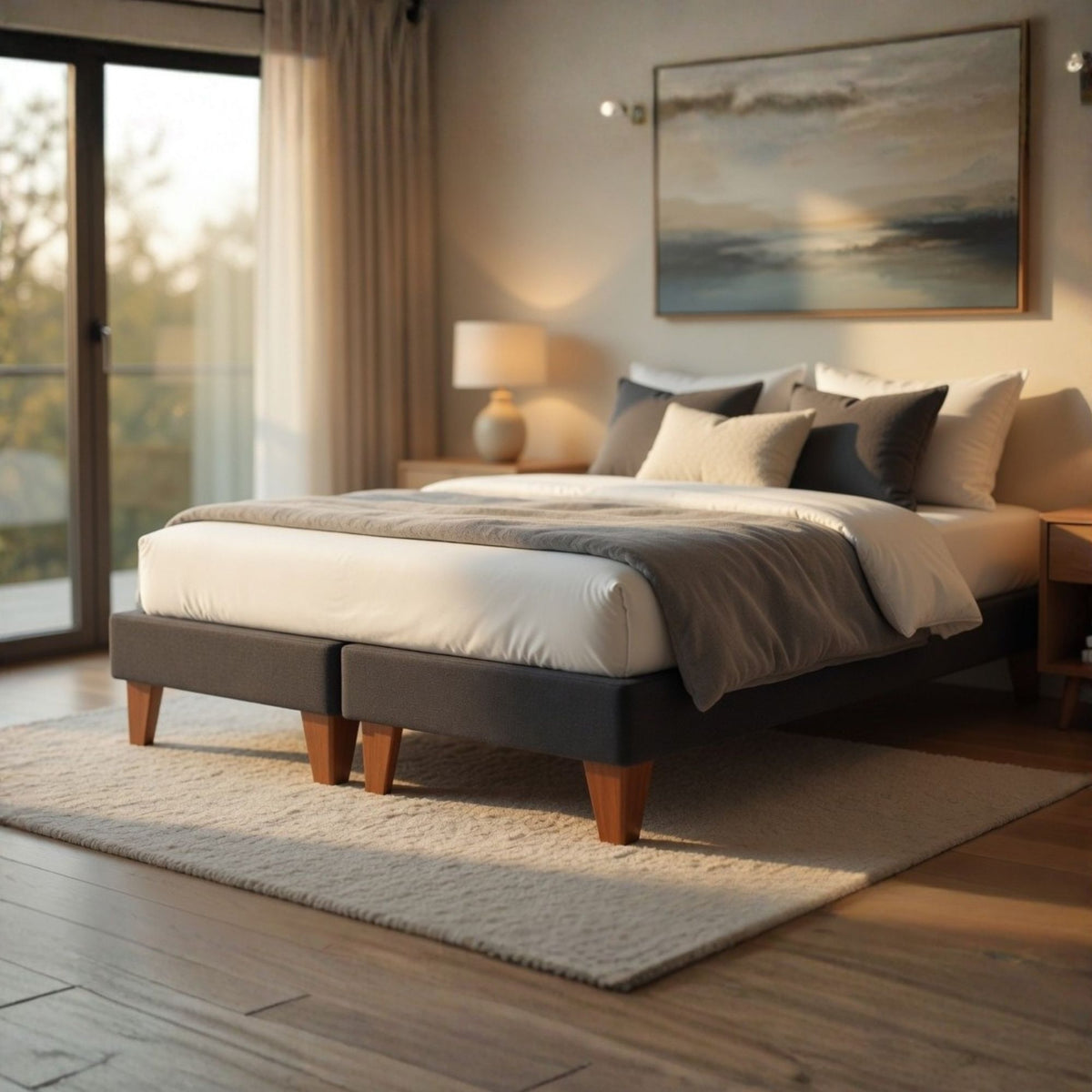 Base Dividida Cama Europea 2 Plazas 150x200 CM Gris Oscuro Felpa