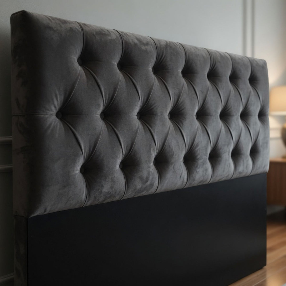 Respaldo Super King Piso Capitone Premiun 200x140 CM Gris Oscuro Felpa