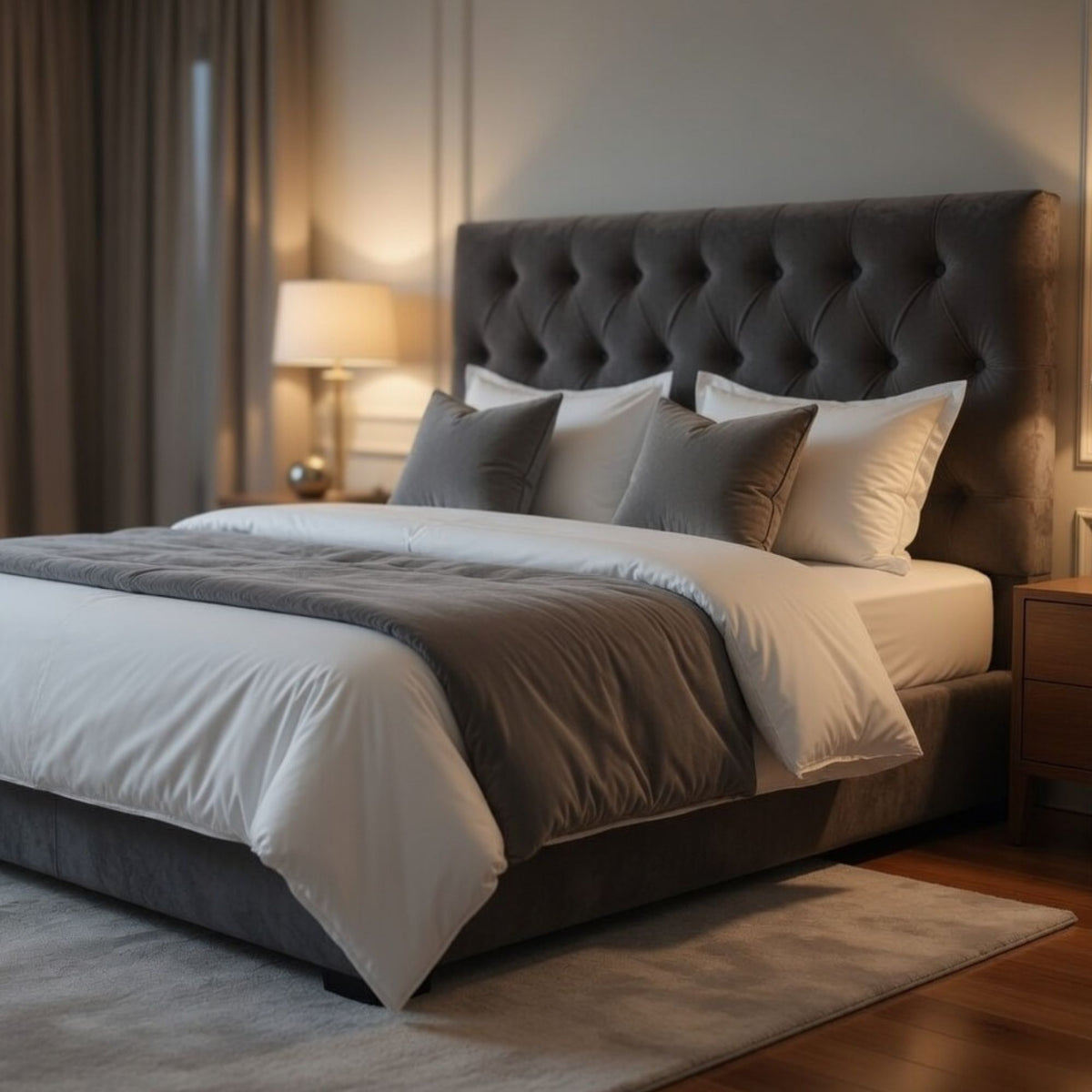 Respaldo Super King Piso Capitone Premiun 200x140 CM Gris Oscuro Felpa