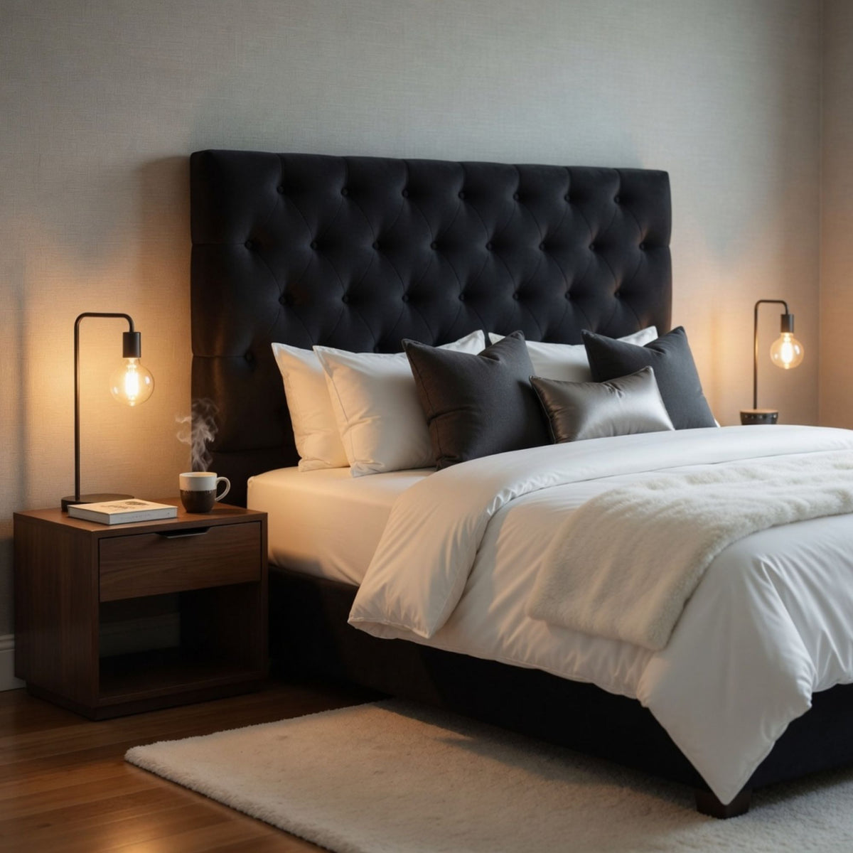 Respaldo Super King Piso Capitone Premiun 200x140 CM Negro Felpa