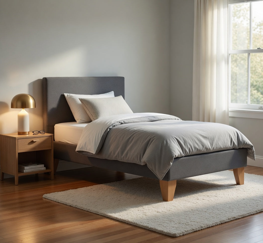 Base Cama Europea 1 Plaza 90x190 CM Gris Grafito Lino