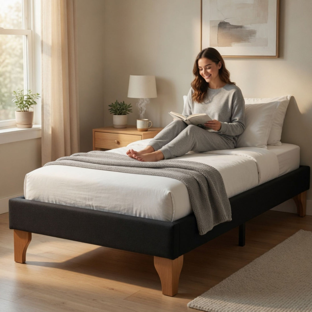 Base Cama Europea 1 Plaza 90x190 CM Negro Lino