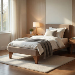 Base Cama Europea 1 Plaza 90x200 CM Beige Felpa