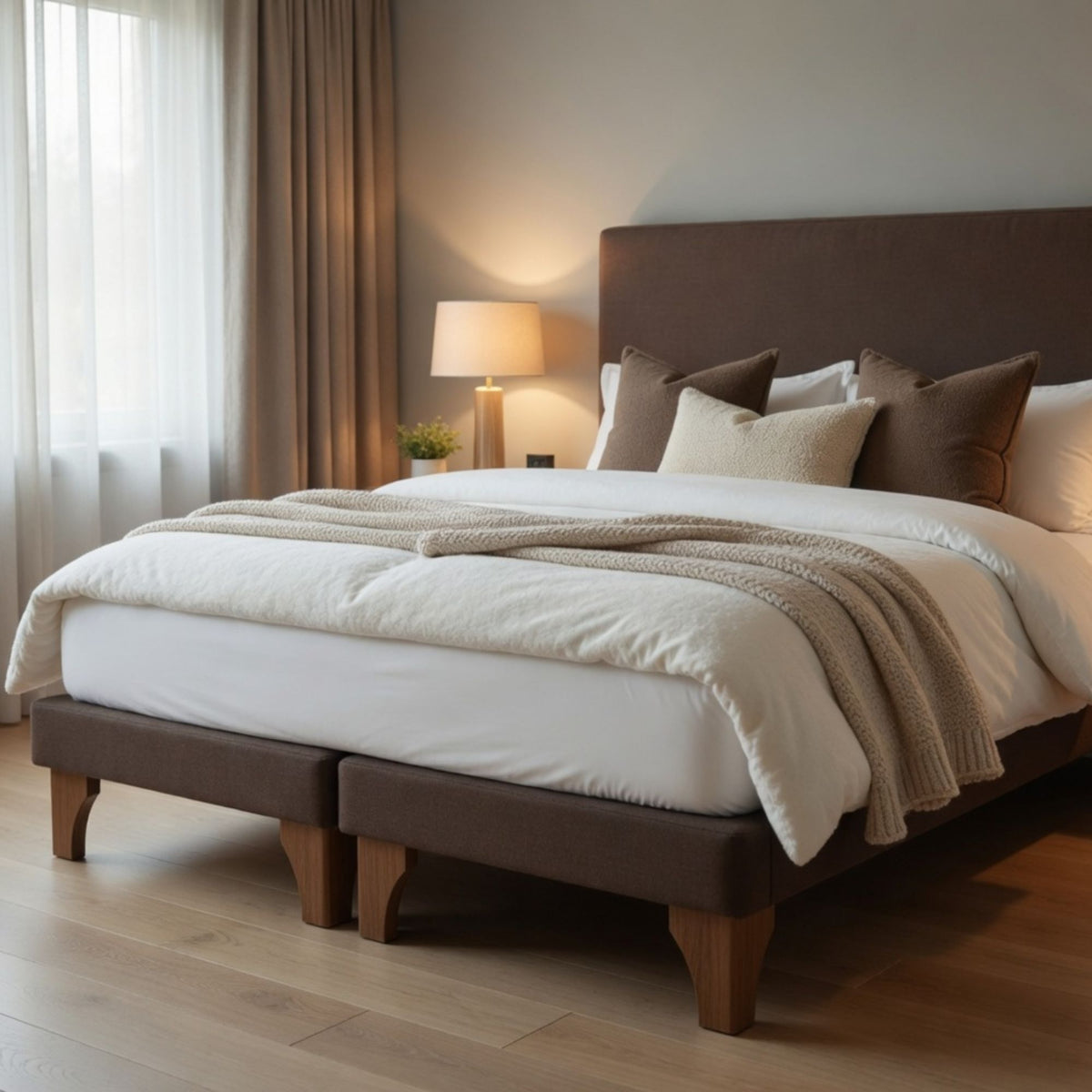 Base Dividida Cama Europea King 200x180 CM Chocolate Felpa