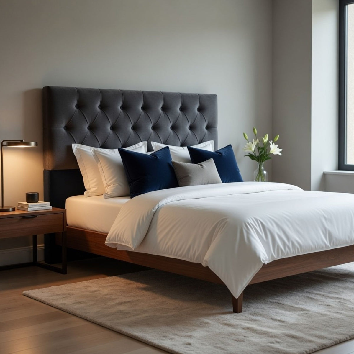 Respaldo King Piso Capitone Premiun 180x140 CM Gris Oscuro Felpa