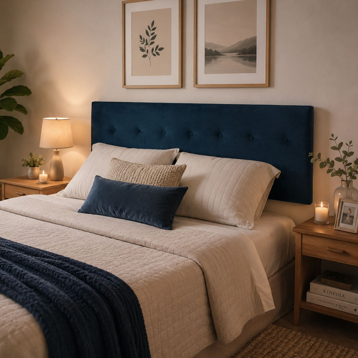 Respaldo Elegante King Capitone 180x60 CM Azul Petróleo Lino