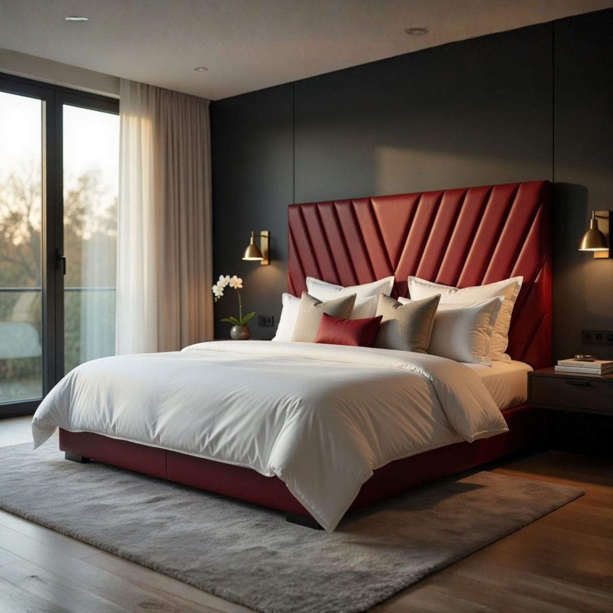 Respaldo Elegante Super King Capitone 200x60 CM Burdeo Felpa