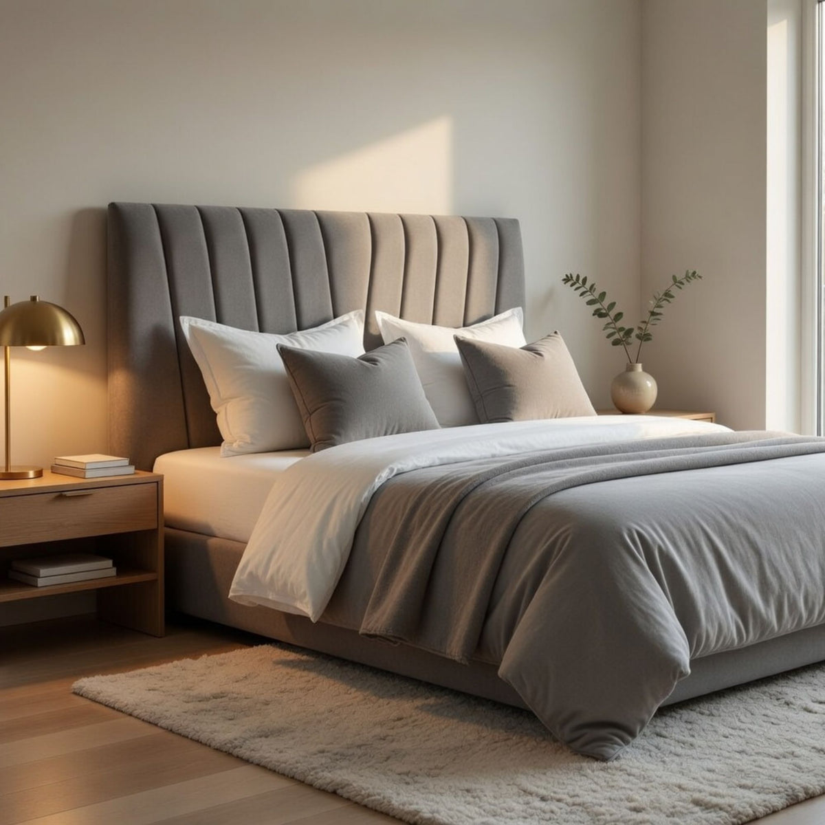 Respaldo Elegante Super King Capitone 200x60 CM Gris Claro Felpa