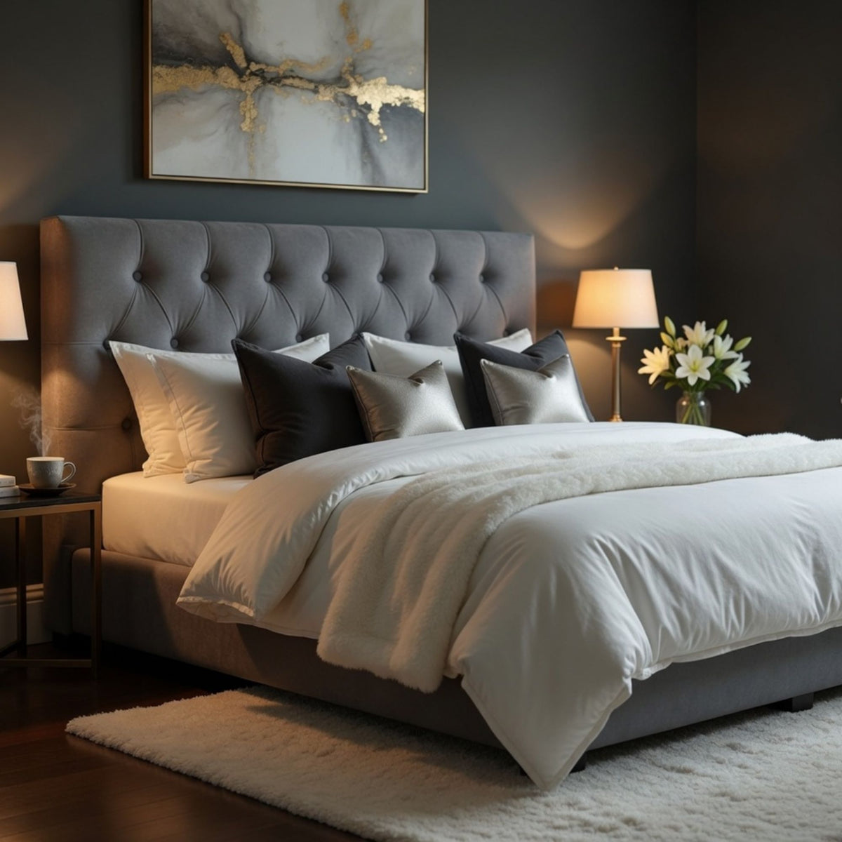 Respaldo Elegante Super King Capitone 200x60 CM Gris Claro Felpa