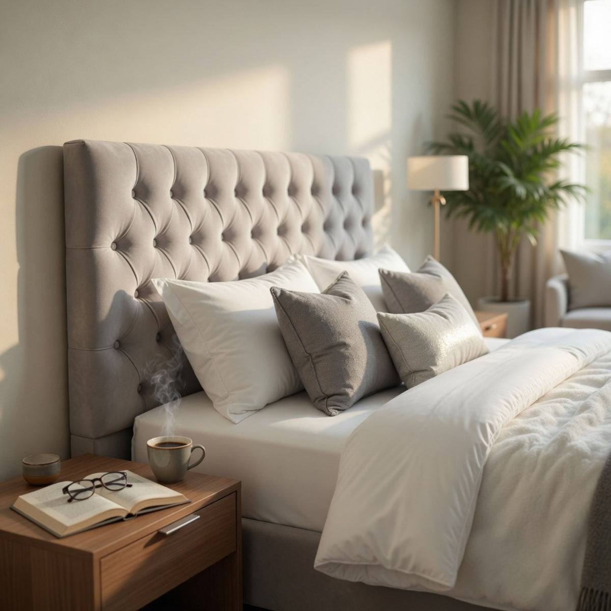 Respaldo Elegante Super King Capitone 200x60 CM Gris Claro Lino