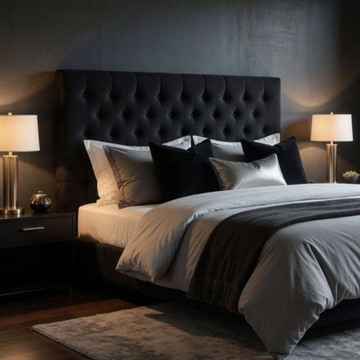 Respaldo Elegante Super King Capitone 200x60 CM Gris Oscuro Lino Botones