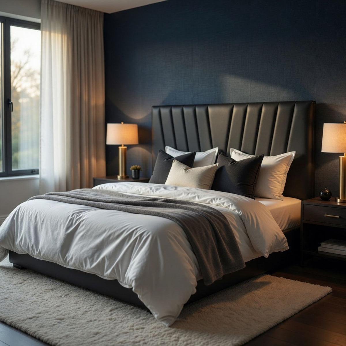 Respaldo Elegante Super King Capitone 200x60 CM Negro Felpa