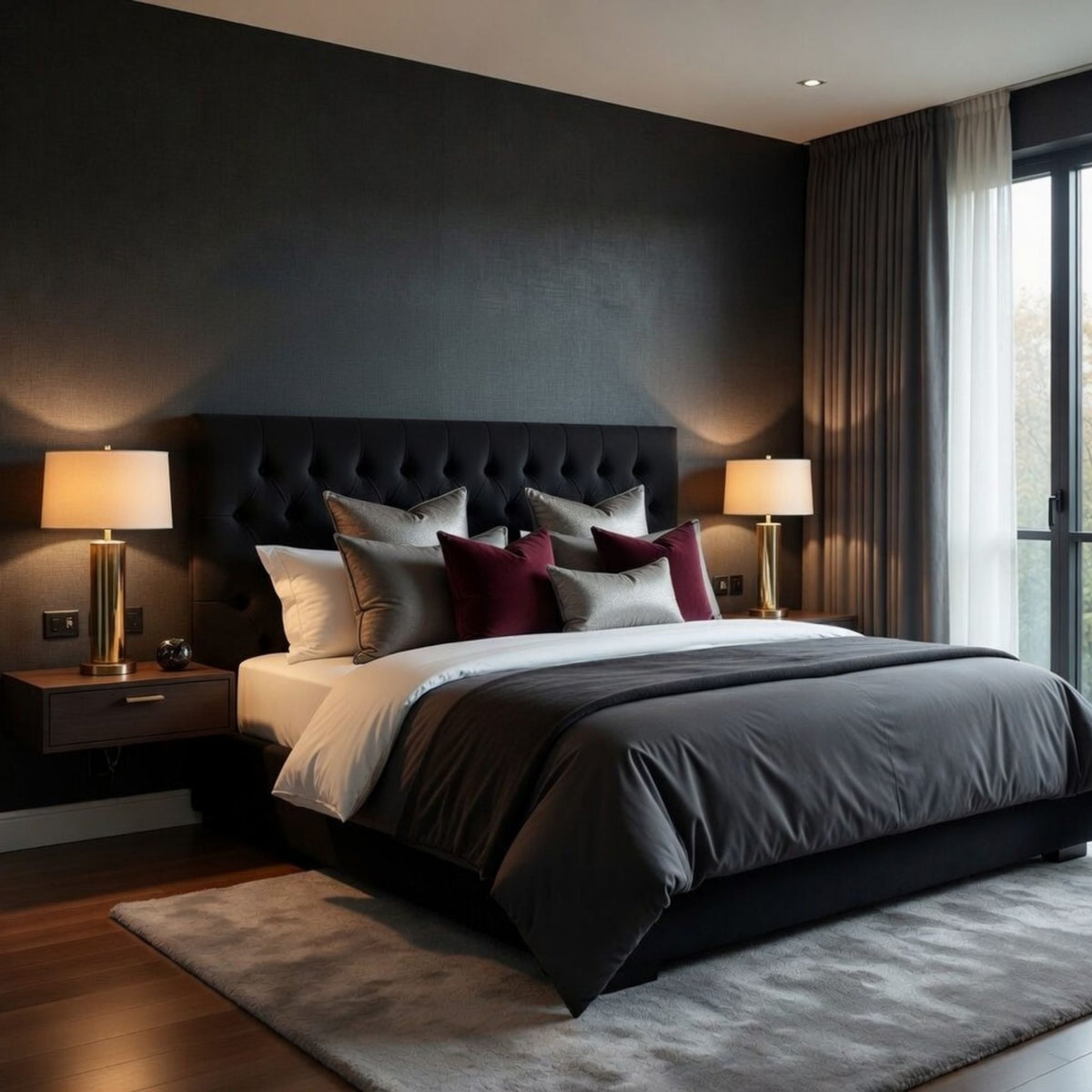 Respaldo Elegante Super King Capitone 200x60 CM Negro Felpa