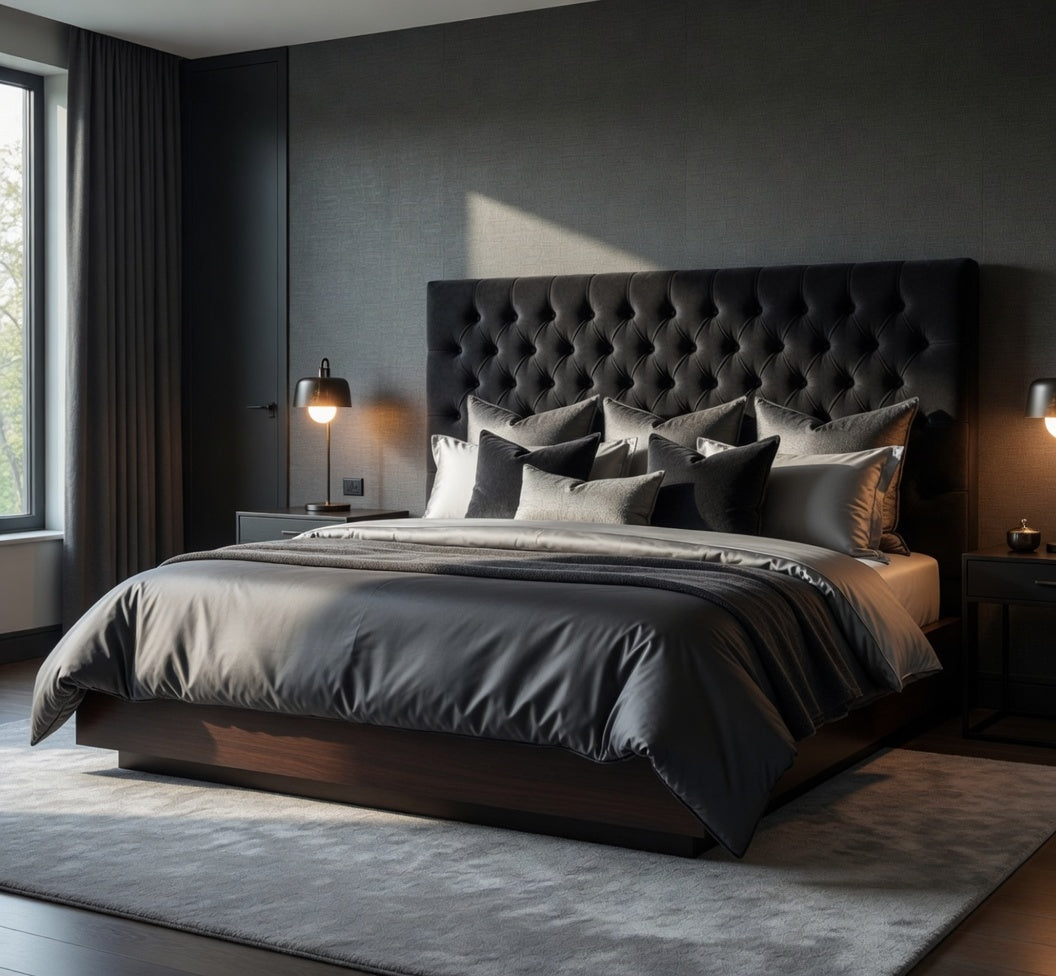 Respaldo Elegante Super King Capitone 200x60 CM Negro Lino