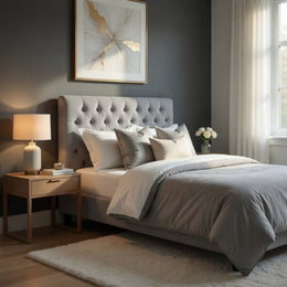 Respaldo Elegante 1 Plaza Capitone 105x60 CM Gris Claro Felpa