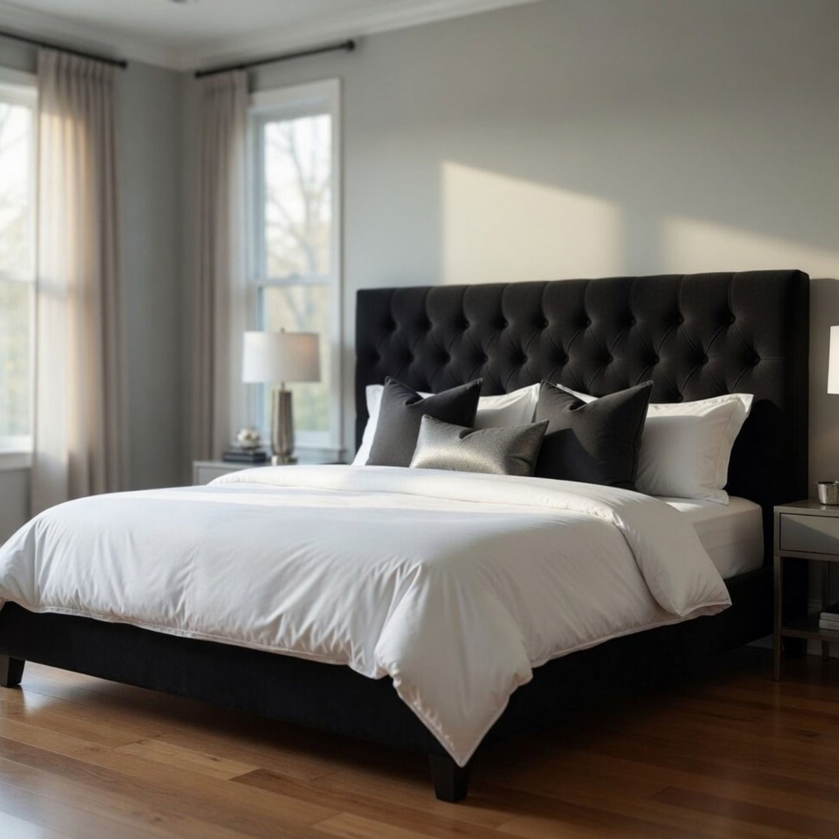Respaldo Elegante 1 Plaza Capitone 105x60 CM Negro Felpa