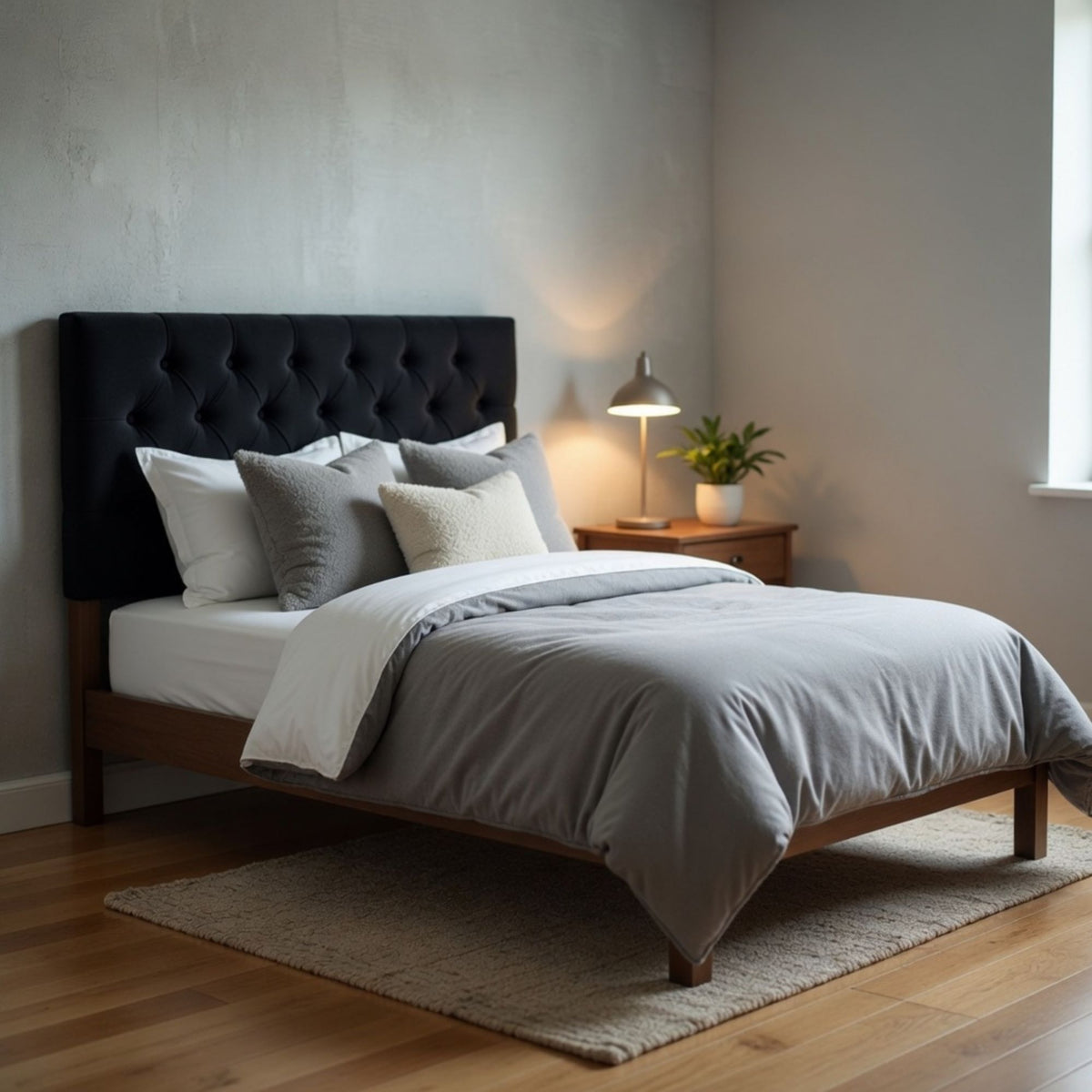 Respaldo Elegante 1 Plaza Capitone 105x60 CM Negro Lino