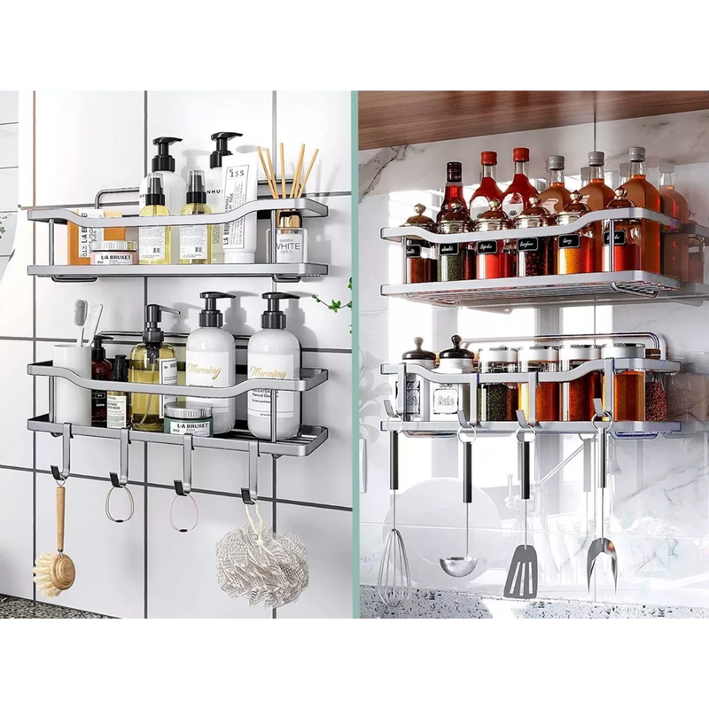 Organizador Ducha Baño Adhesivo 2 Repisas 13x31x7.5 CM Gris