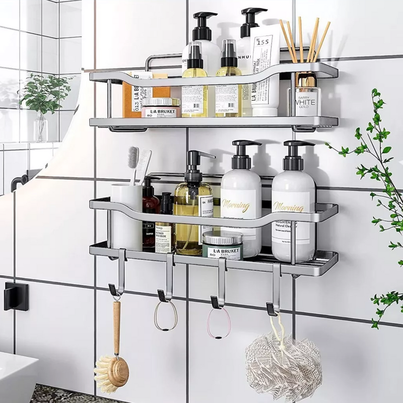 Organizador Ducha Baño Adhesivo 2 Repisas 13x31x7.5 CM Gris