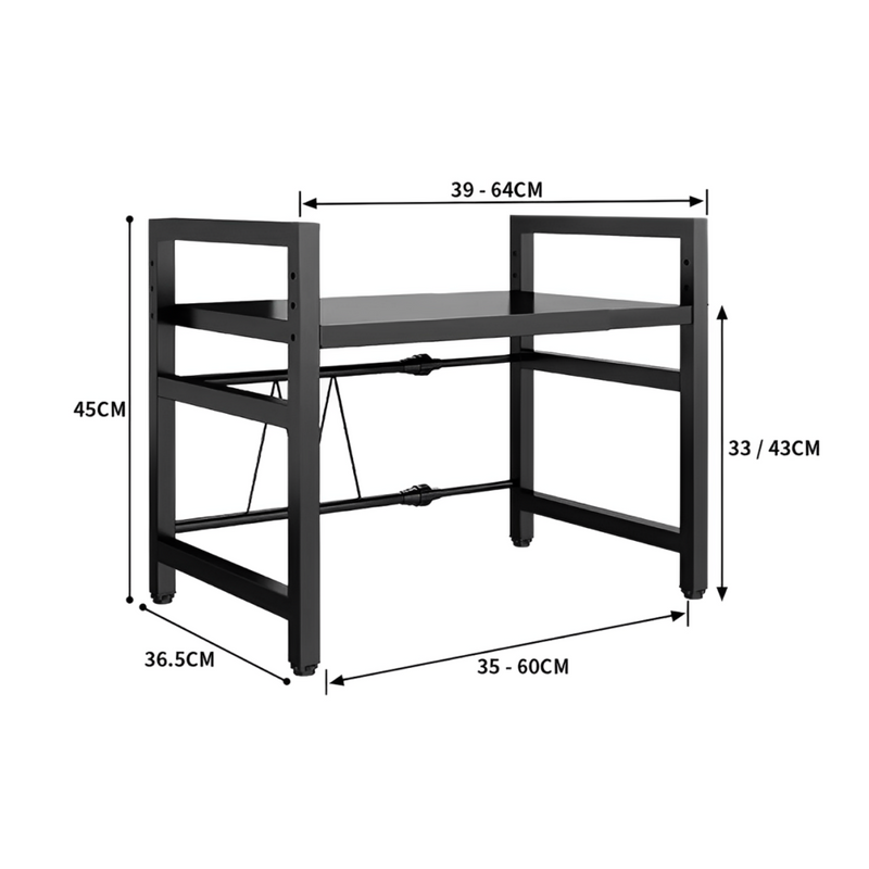 Estante Repisa Rack Extendible Microondas Cocina Gancho Negro