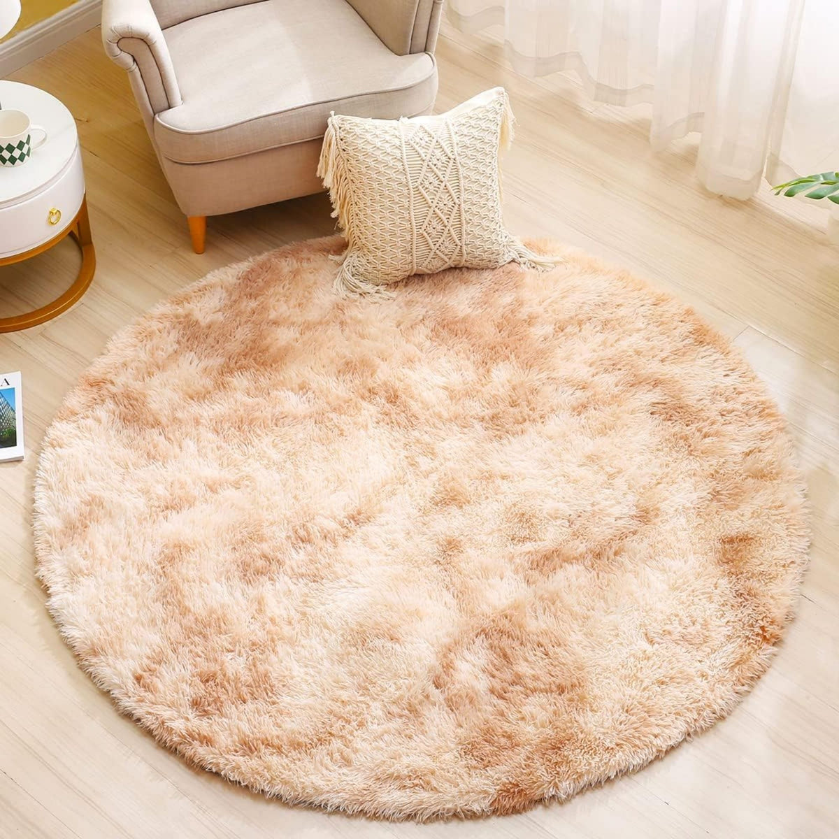 Alfombra Peluda Super Suave Redonda 1 MTS Beige Jaspeado