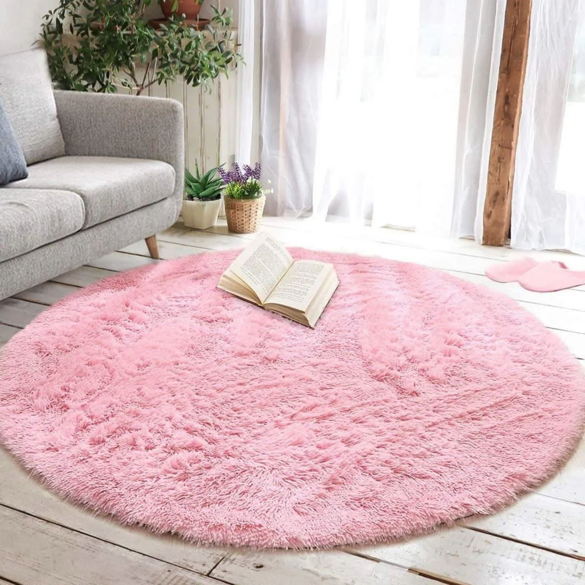 Alfombra Peluda Super Suave Redonda 1 MTS Rosa