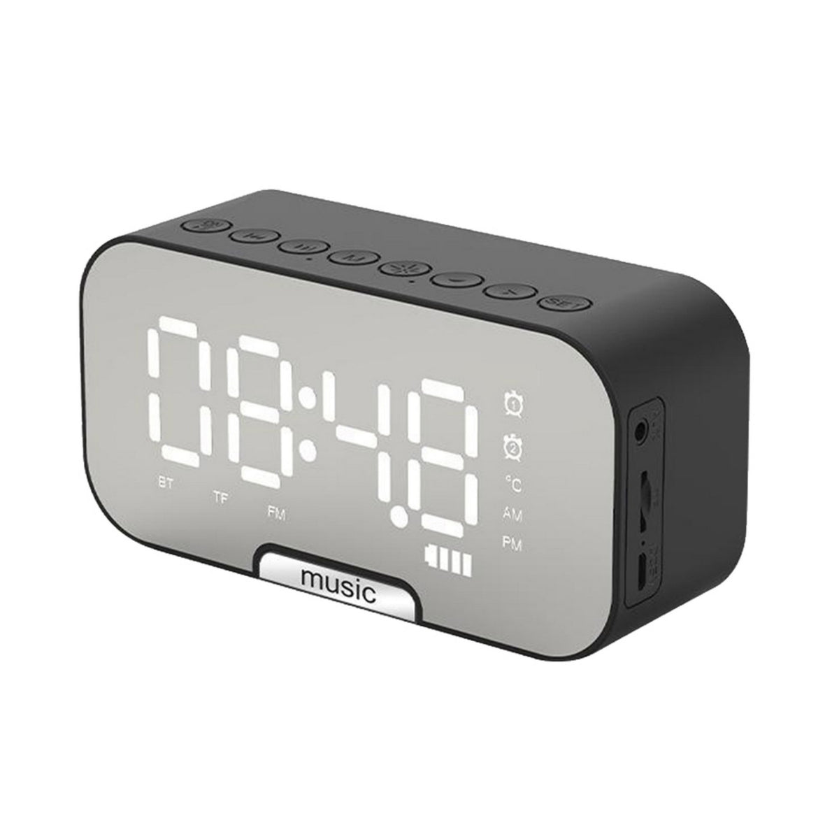 Radio Reloj Despertador Digital Parlante Bluetooth Espejo Negro