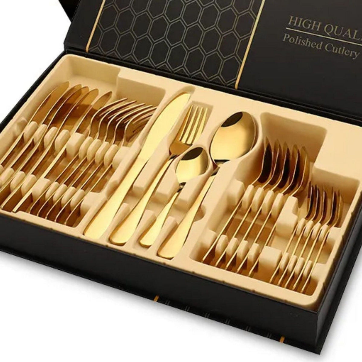 Set Juego Cubiertos Acero Inoxidable 24 Piezas Dorado