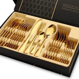 Set Juego Cubiertos Acero Inoxidable 24 Piezas Dorado