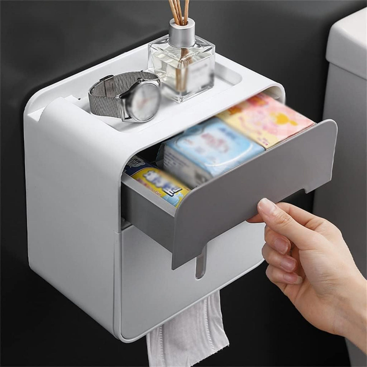 Dispensador Organizador Papel Higiénico Pañuelos Gris