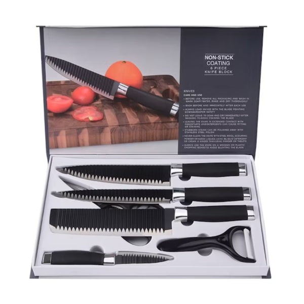 Set Cuchillo Acero Inoxidable 6 Piezas Antibacterial Negro