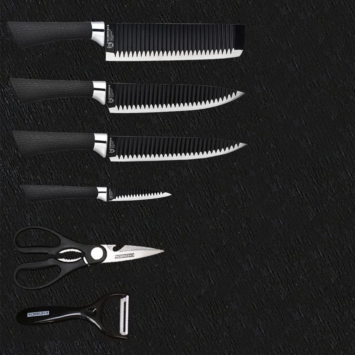 Set Cuchillo Acero Inoxidable 6 Piezas Antibacterial Negro