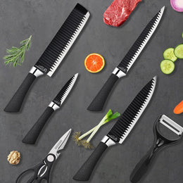 Set Cuchillo Acero Inoxidable 6 Piezas Antibacterial Negro
