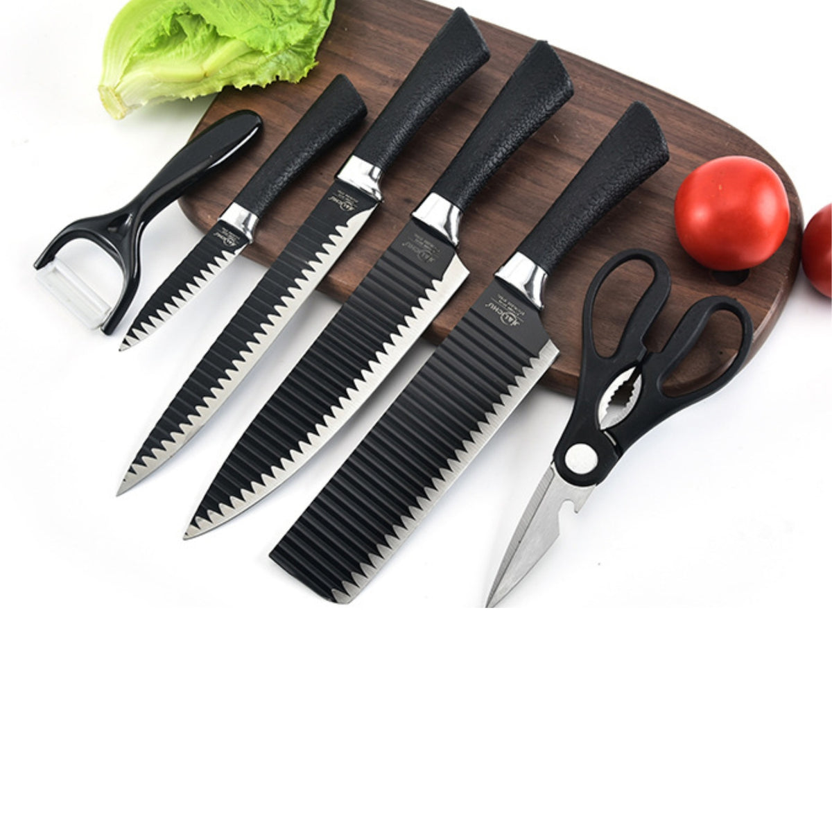 Set Cuchillo Acero Inoxidable 6 Piezas Antibacterial Negro