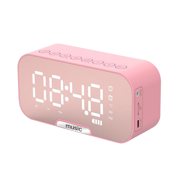 Radio Reloj Despertador Digital Parlante Bluetooth Espejo Rosa