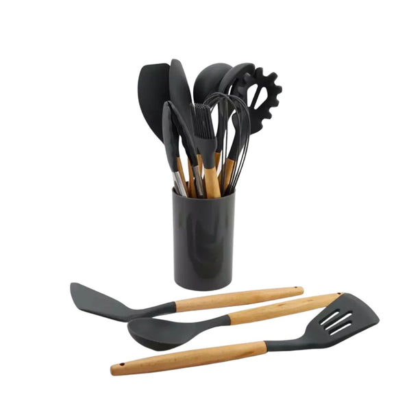 Set 11 Utensilios Cocina Antiadherentes Silicona Negro