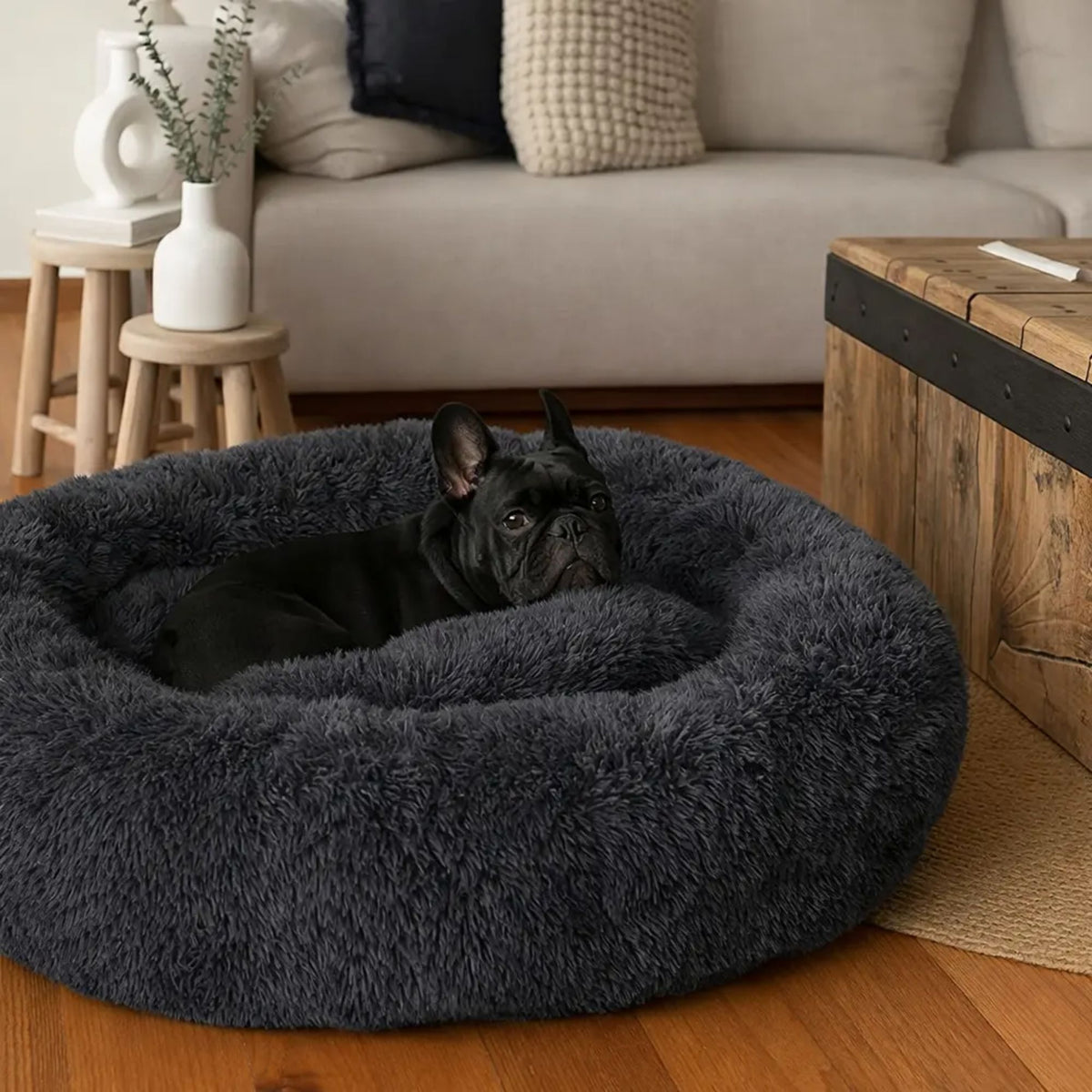 Cama Peluda Mascota Ultrasuave Gato Perro 70x70 CM Negro