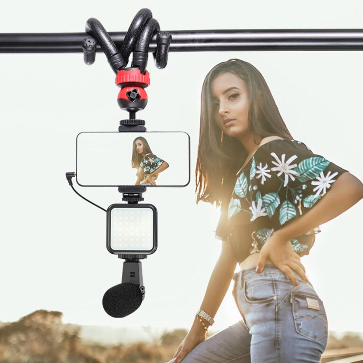 Kit Streaming Smartphone Trípode Flexible Luz Micrófono Control Remoto