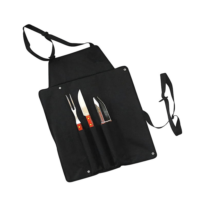 Delantal Asado Parrilla Negro 3 Herramientas