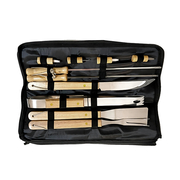 Set Maletín Asado Parrilla Negro 10 Herramientas