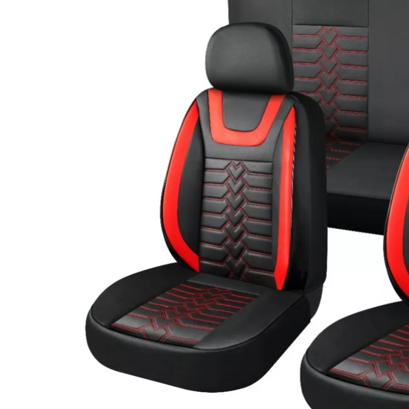 Set Fundas Cuero Cubre Asientos Automóvil Completo Deluxe Rojo