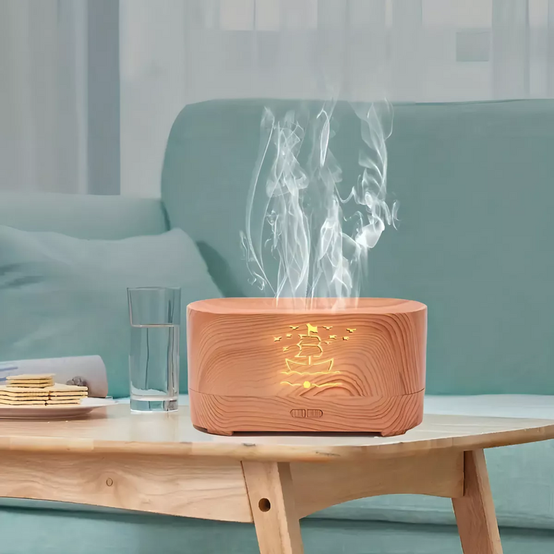 Humidificador Difusor Aroma Diseño Chimenea Madera