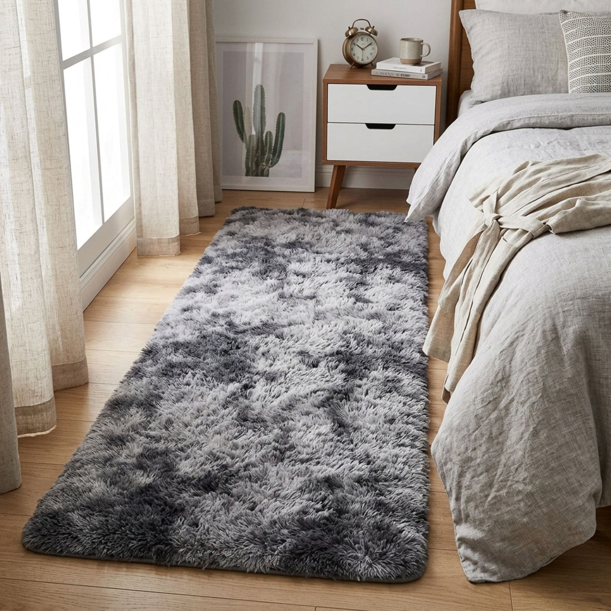 Alfombra Bajada Cama Peluda Super Suave Plomo Oscuro