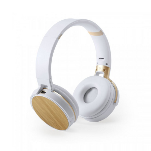 Auriculares Bluetooth Treiko Plegables Bambú Natural Blanco