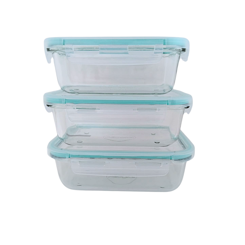 Set 3 Tupper Hermético Vidrio Para Alimentos 17x12x5.5 CM Negro